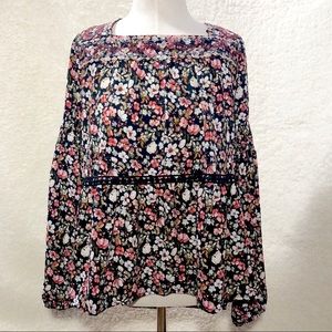 Knox Rose Floral Peasant Boho Blouse NWOT